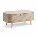 Ribbed design coffee table with storage space in natural wood finish 120 x 60 x 45cm
