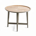 Wooden round coffee table with metal legs and a decorative tray design 60 x 60 x 45cm