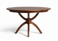 Round wooden dining table with tapered legs and a walnut finish 120 cm