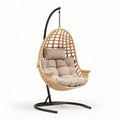 Hanging egg chair made of rattan with metal stand and cushion 120 x 80 x 120cm