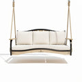 Swinging loveseat in beige fabric and natural wood 180 x 80 x 60cm