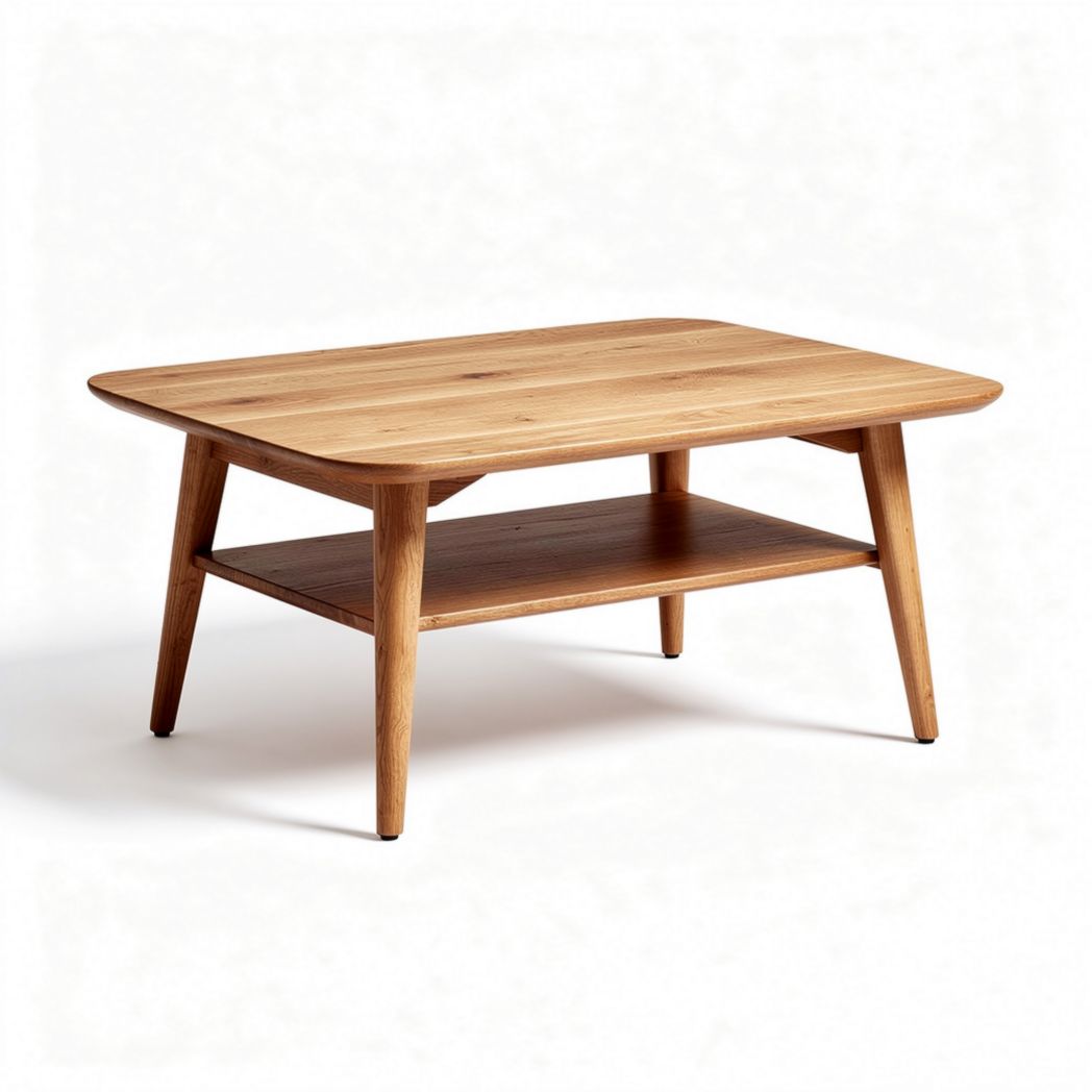Wooden coffee table with lower shelf in natural finish 80 x 50 x 40cm