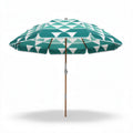 Outdoor beach umbrella with geometric pattern in teal and white 200cm