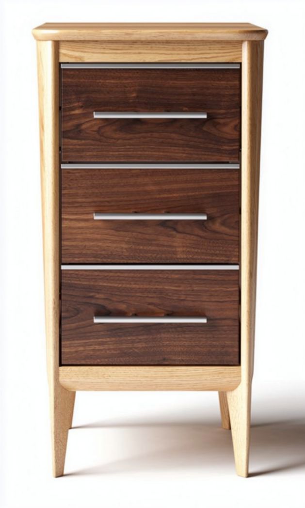 Wooden nightstand with three drawers and metal handles 40 x 30 x 75cm