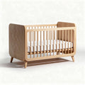 Wooden baby crib with removable mattress in natural finish 120 x 60 x 80cm
