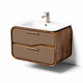 Wall-mounted bathroom vanity cabinet with ceramic sink and wooden drawers 80 x 45 x 25cm