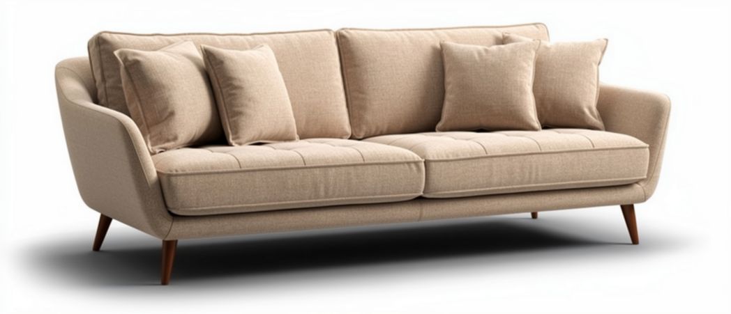 Beige fabric sofa with removable cushions for living room seating 200 x 80 x 85cm
