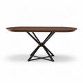 Oval dining table with walnut veneer top and black metal base 180 x 90 x 75cm