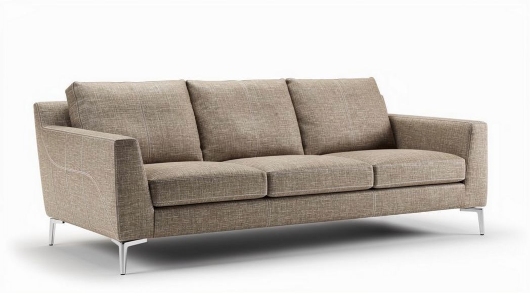 Modern fabric sofa in beige with chrome legs 200 x 90 x 85cm