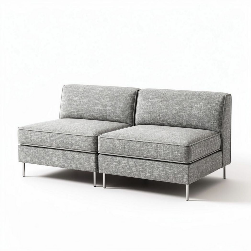 Sofa section in light gray fabric approximately 150 x 80 x 75cm with metal legs