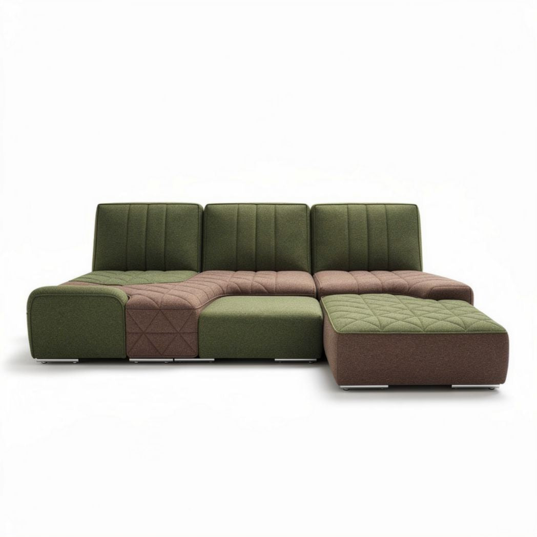 Modern sectional sofa in green and brown fabric with modular design 210 x 90 x 80cm